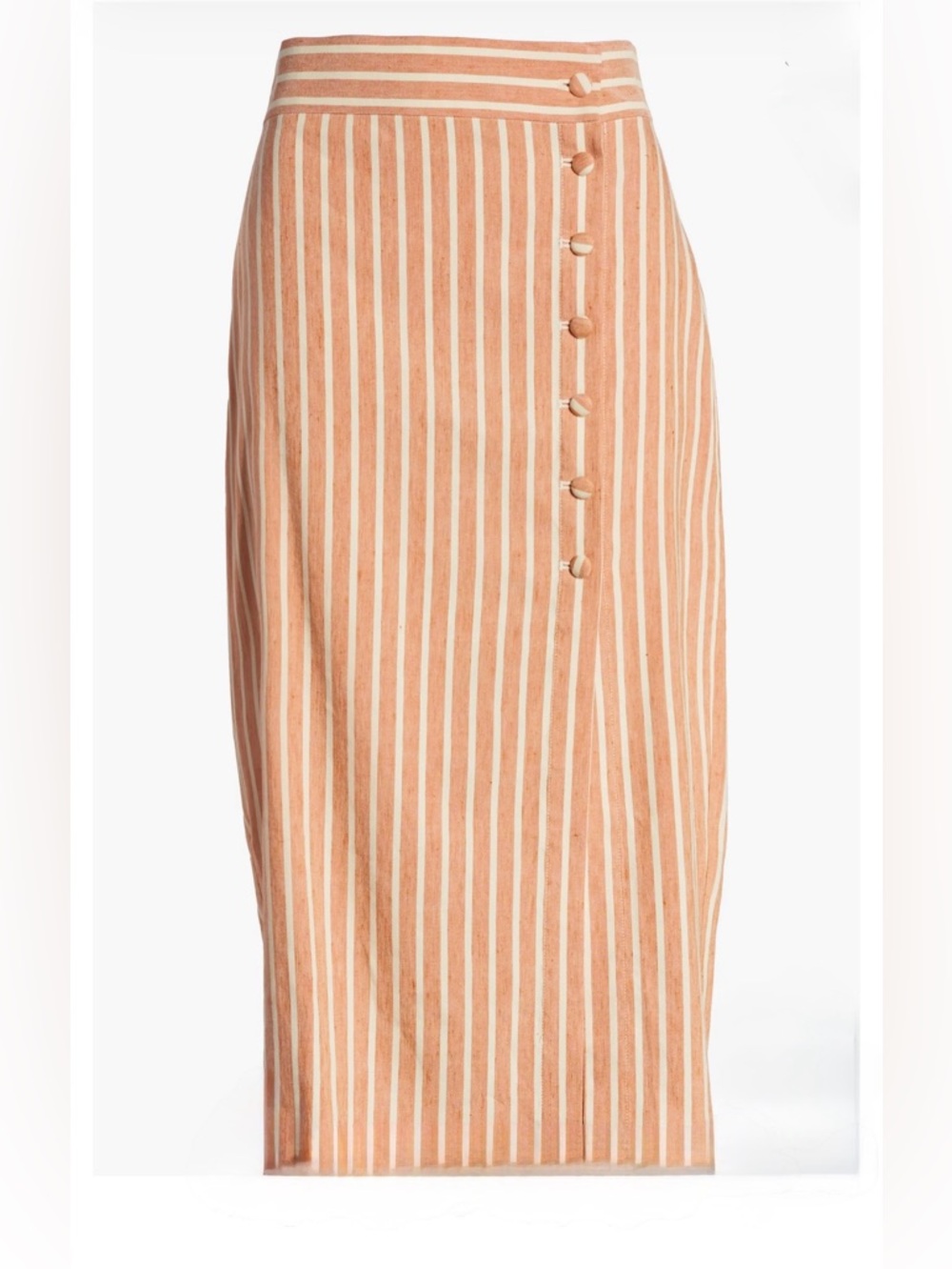 Leith Tan Adobe Molly Stripe Midi Pencil Skirt with Side Buttons